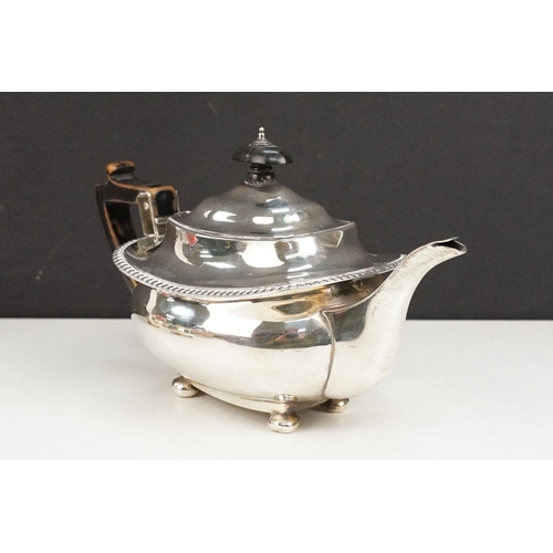 395 - 19th Century Victorian bachelors silver tea set comprising tea pot, sugar bowl and cream jug each ha... 