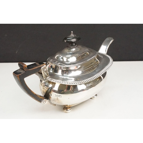 395 - 19th Century Victorian bachelors silver tea set comprising tea pot, sugar bowl and cream jug each ha... 