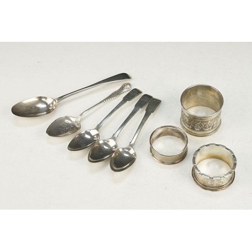 401 - Collection of silver to include a French silver napkin ring (minerva mark to rim), two hallmarked si... 