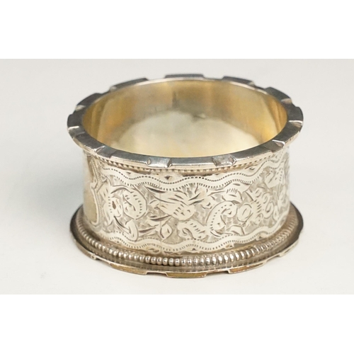 401 - Collection of silver to include a French silver napkin ring (minerva mark to rim), two hallmarked si... 