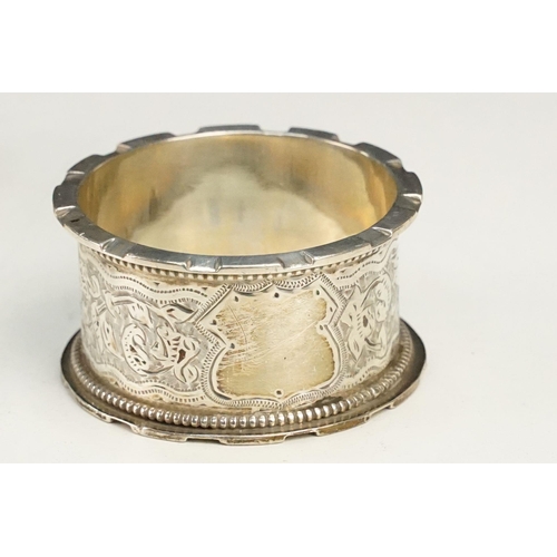 401 - Collection of silver to include a French silver napkin ring (minerva mark to rim), two hallmarked si... 