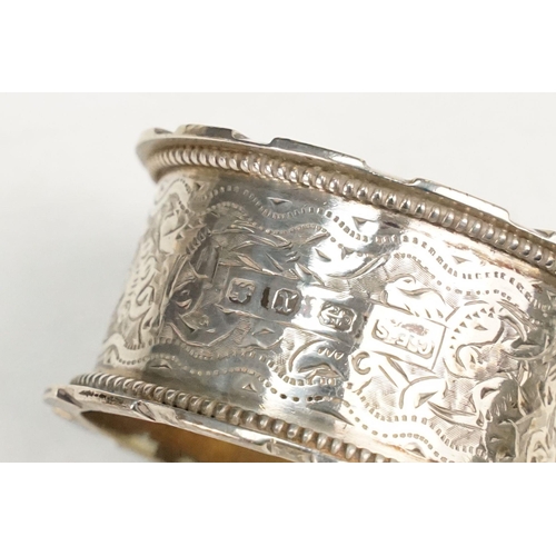 401 - Collection of silver to include a French silver napkin ring (minerva mark to rim), two hallmarked si... 