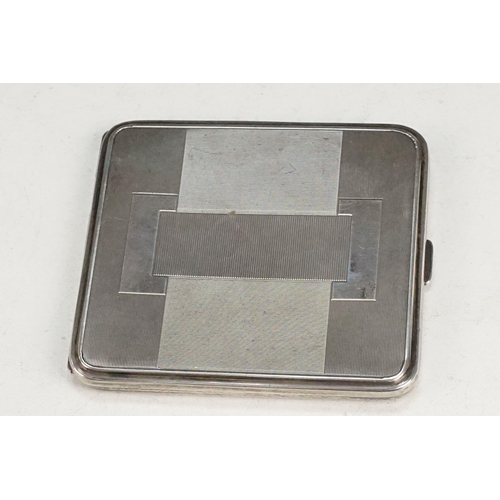 403 - 1930s Art Deco silver hallmarked cigarette case with geometric engraved case. Hallmarked Birmingham ... 