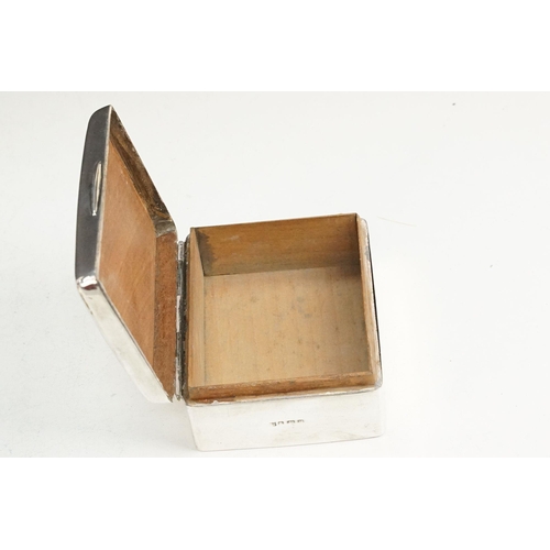 407 - Early 20th Century silver hallmarked cigarette box with wooden lining (hallmarked Birmingham 1919), ... 