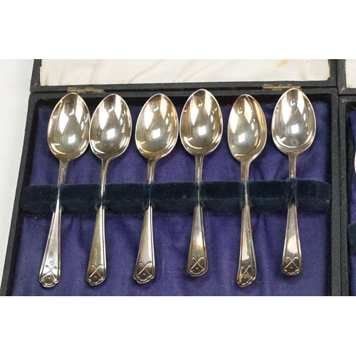 409 - Collection of 23 Walker & Hall silver hallmarked teaspoons having crossed golf clubs to the terminal... 