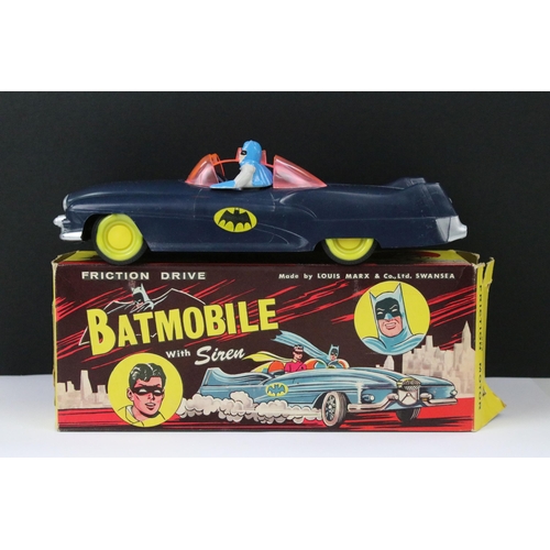 1 - Original boxed Louis Marx Friction Drive Batmobile with Batman & Robin figures, scarce model circa 1... 