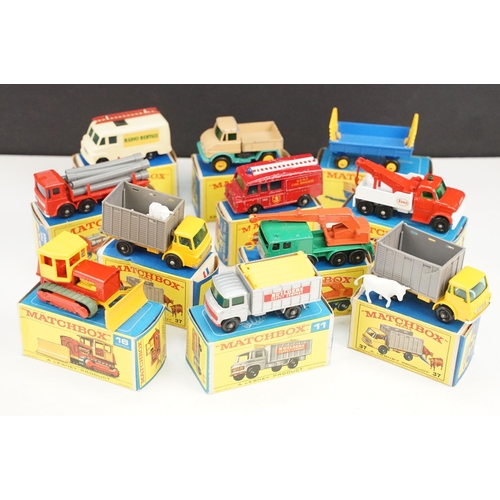 104 - 11 Boxed Matchbox 75 Series diecast models to include 62 TV Service Van, 37 Cattle Truck with figure... 