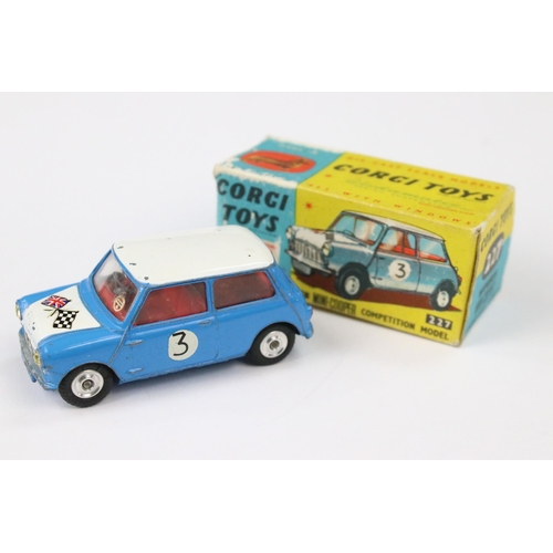 32 - Boxed Corgi 227 Morris Mini Cooper Competition Model diecast model in blue with white roof and red i... 