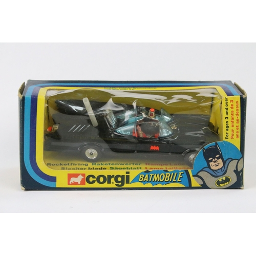 37 - Boxed Corgi 267 Batmobile diecast model with both Batman & Robin figures and 6 x missiles on plastic... 