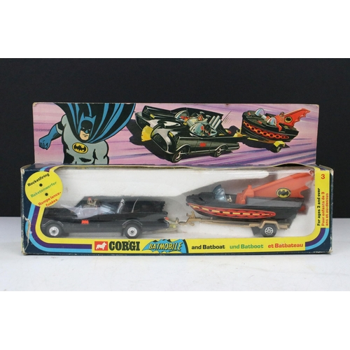 41 - Boxed Corgi 3 Batmobile and Batboat diecast model set, complete with Batman & Robin figure, 10 x mis... 