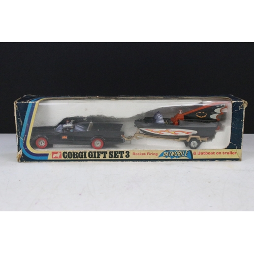 42 - Boxed Corgi Gift Set GS3 Rocket Firing Batmobile & Batboat on Trailer diecast model, with 2 x Batman... 