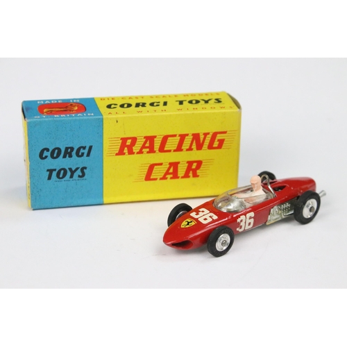 46 - Boxed Corgi 154 Racing Car Ferrari F1 diecast model in red with driver, race number 36, showing some... 