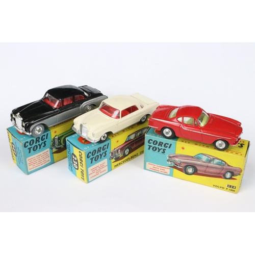 80 - Three boxed Corgi diecast models to include 224 Bentley Continental Sports Saloon in two-tone silver... 