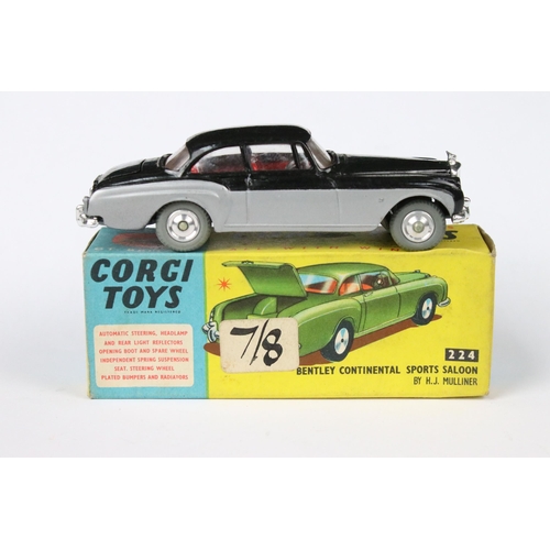 80 - Three boxed Corgi diecast models to include 224 Bentley Continental Sports Saloon in two-tone silver... 