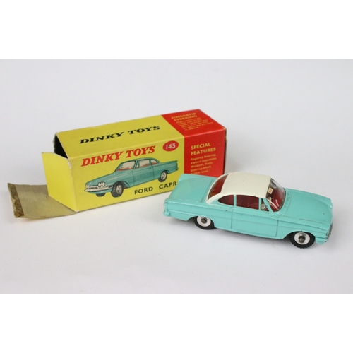 81 - Four boxed Dinky diecast models to include 143 Ford Capri (the odd paint chip, box missing small end... 