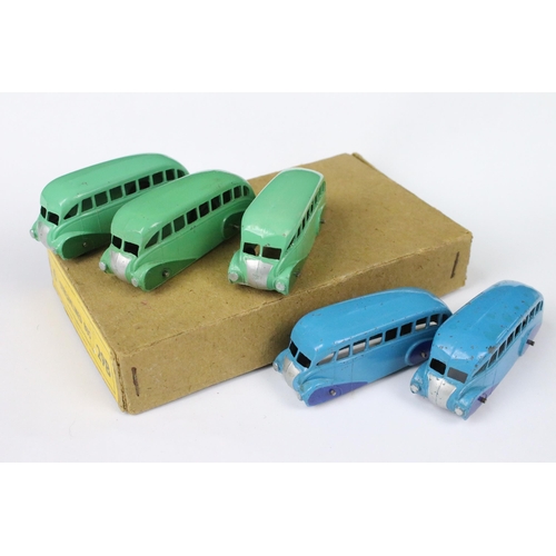 84 - Dinky Trade Box 29B Streamlined Bus diecast models containing 5 x models (3 x in two tone green and ... 