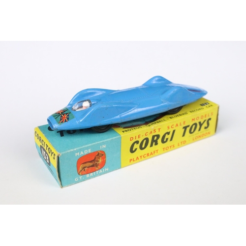 87 - Two boxed Corgi diecast models to include 153 Proteus-Campbell Bluebird Record Car in blue with deca... 