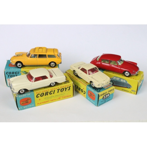 88 - Four boxed Corgi diecast models to include 436 Citroen Safari 1D19 in yellow, 210S Citroen DS in red... 