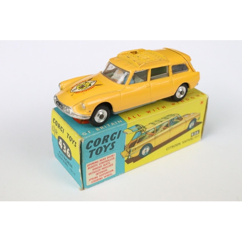 88 - Four boxed Corgi diecast models to include 436 Citroen Safari 1D19 in yellow, 210S Citroen DS in red... 