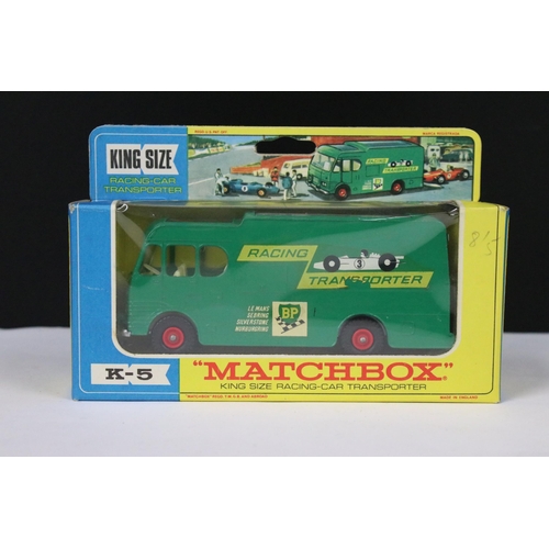 89 - Boxed Matchbox King Size K5 BP Racing Car Transporter diecast model, showing some decal wear otherwi... 