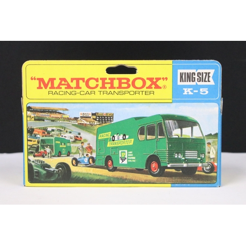 89 - Boxed Matchbox King Size K5 BP Racing Car Transporter diecast model, showing some decal wear otherwi... 