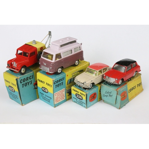 94 - Four boxed Corgi diecast models to include 234 Ford Consul Classic in pale fawn pink with lemon yell... 