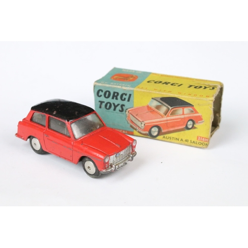 94 - Four boxed Corgi diecast models to include 234 Ford Consul Classic in pale fawn pink with lemon yell... 