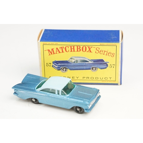 95 - Three boxed Matchbox 75 Series diecast models to include 53 Mercedes Benz Coupe in red, 29 Austin A5... 