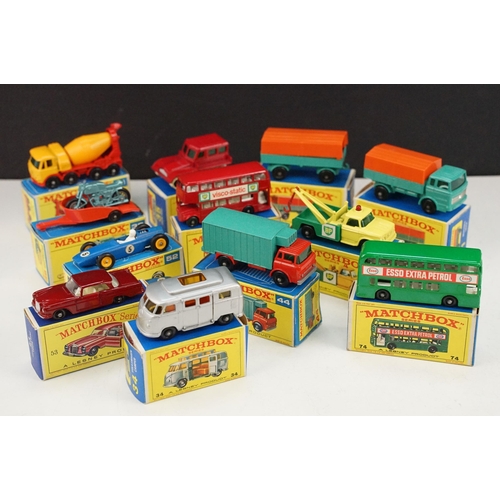 98 - 12 Boxed Matchbox Series diecast models to include 35 Snow Trac, 52 BRM Racing Car, 5 London Bus, 34... 