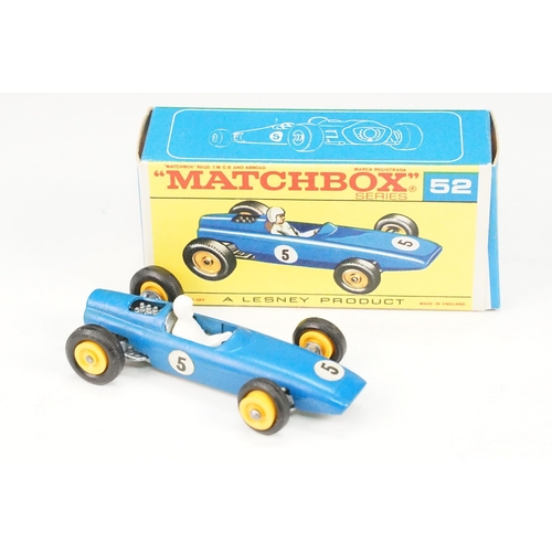 98 - 12 Boxed Matchbox Series diecast models to include 35 Snow Trac, 52 BRM Racing Car, 5 London Bus, 34... 