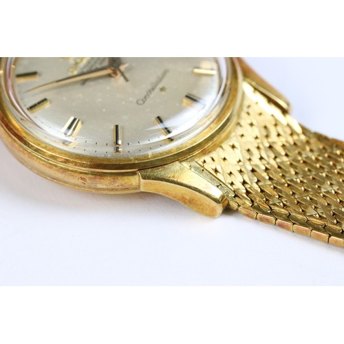 300A - 18ct gold Omega Constellation wrist watch having baton markings to the chapter ring with a date aper... 