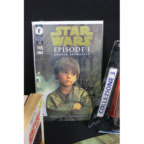 423 - Star Wars - Ephemera and collectables to include 17 x books (3 x hardback), 2 x signed Episode I Com... 