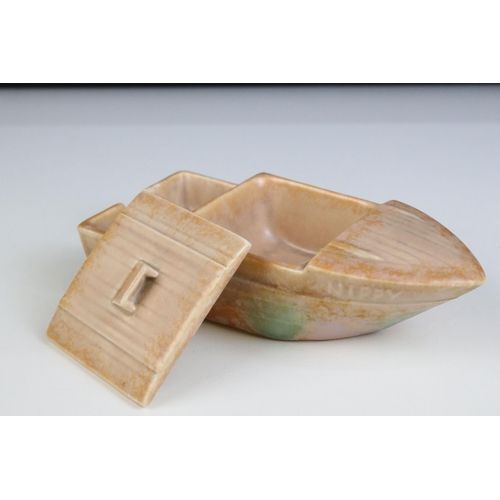 14 - Beswick 'Nippy' mottled jam preserve pot boat, model  H 6cm, W 22cm, D 10cm, marked Beswick to base