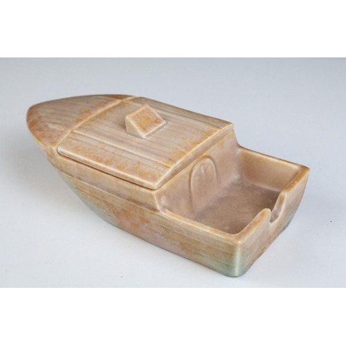 14 - Beswick 'Nippy' mottled jam preserve pot boat, model  H 6cm, W 22cm, D 10cm, marked Beswick to base