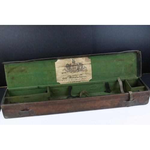 141 - An antique brown leather gun case, inner label John Blanch & Son of London.