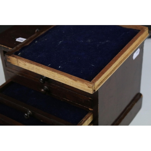 144 - Mahogany coin collectors cabinet with six lined drawers H 18.5cm, W 23cm, D 18cm