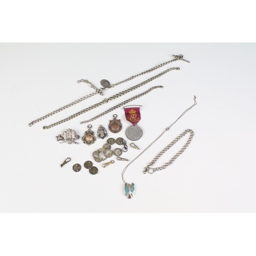 147 - Selection of mostly silver jewellery to include silver and white metal pocket watch chain fragments,... 