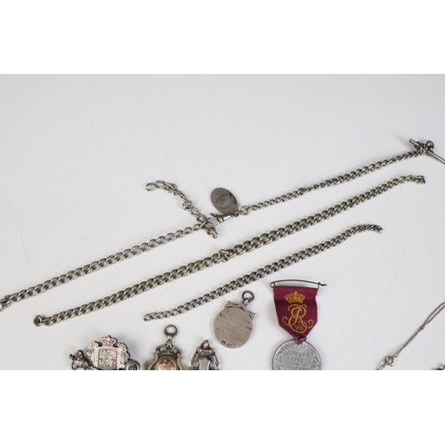 147 - Selection of mostly silver jewellery to include silver and white metal pocket watch chain fragments,... 