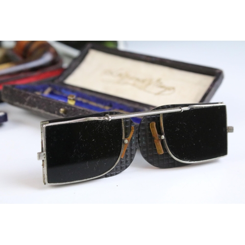 149 - 20th century assortment of spectacles and sunglasses together with silver plated box containing diar... 