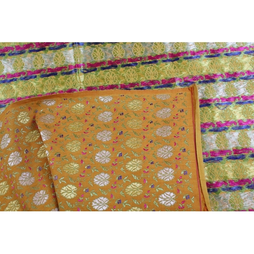 159 - Indian embroidered dupatta approx 204cm x 90cm together with two Indian embroidered fabrics, one gol... 