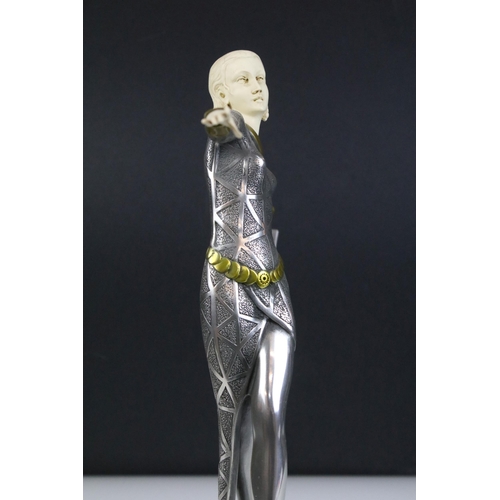 16 - Lorenzl Art Deco metal figurine of dancing lady in red shoes stood on oval marble base, H 36.5cm