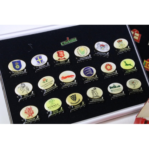 160 - The Cricketer 2003 cricket world cup pin collection together with other boxed cricket badges, Smith'... 