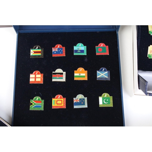 160 - The Cricketer 2003 cricket world cup pin collection together with other boxed cricket badges, Smith'... 