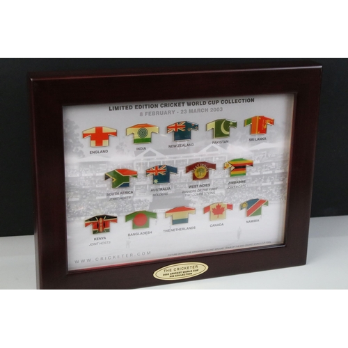 160 - The Cricketer 2003 cricket world cup pin collection together with other boxed cricket badges, Smith'... 