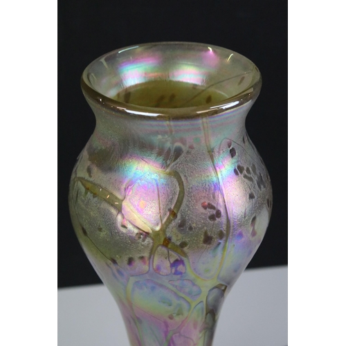 173 - Iridescent glass vase in baluster form, H 31cm together with an Okra 1985 studio glass egg shaped pa... 