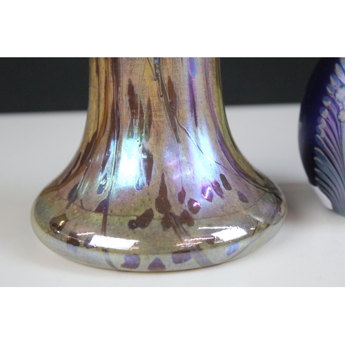 173 - Iridescent glass vase in baluster form, H 31cm together with an Okra 1985 studio glass egg shaped pa... 