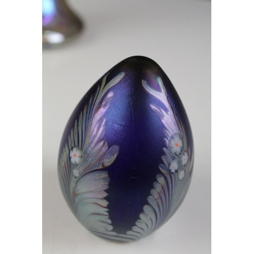 173 - Iridescent glass vase in baluster form, H 31cm together with an Okra 1985 studio glass egg shaped pa... 