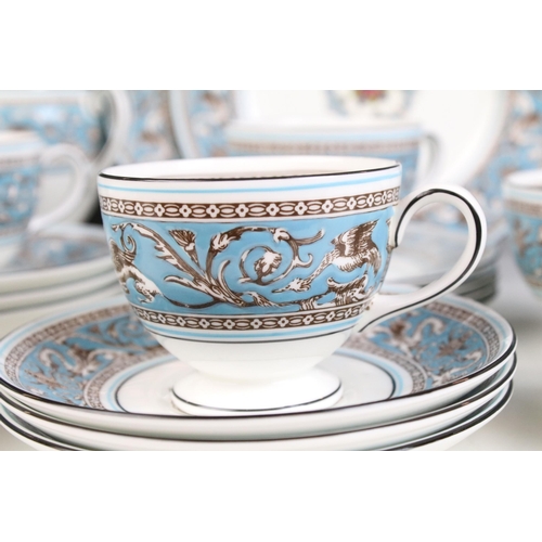 19 - Wedgwood Florentine turquoise part tea set featuring mythical creatures, fruit and scroll pattern to... 