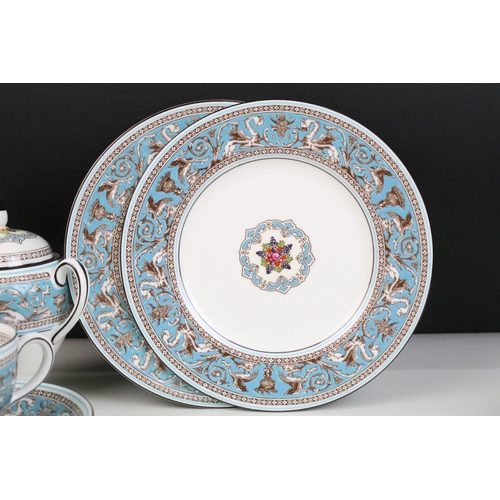 19 - Wedgwood Florentine turquoise part tea set featuring mythical creatures, fruit and scroll pattern to... 