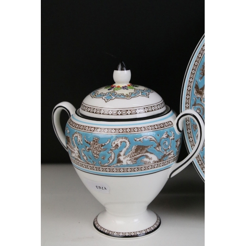 19 - Wedgwood Florentine turquoise part tea set featuring mythical creatures, fruit and scroll pattern to... 